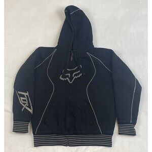 Fox Racing Sasquatch Jacket Mens Large Black Logo Hooded Full Zip Faux Fur Lined
